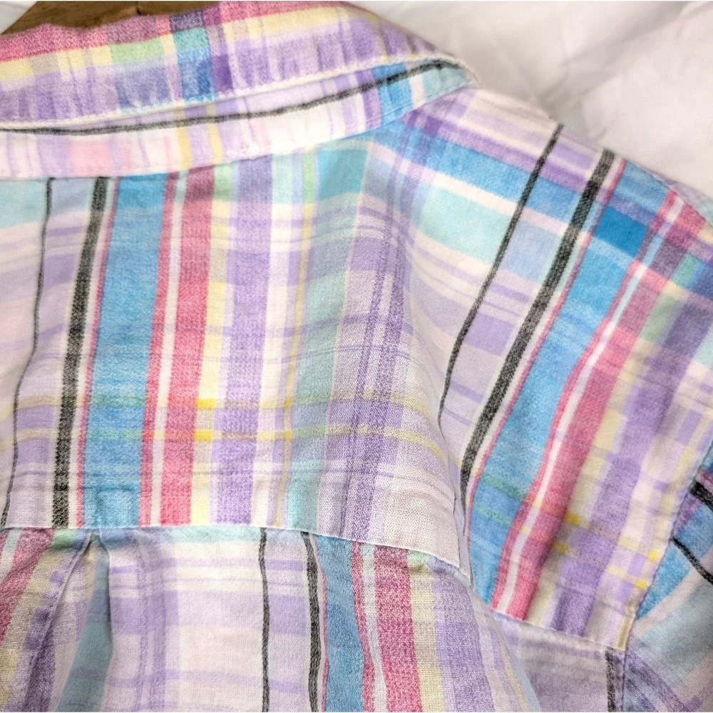 Dreams & Co Womens Pastel Plaid Cotton Pajama Set 2PC Purple Blue Pink Large
